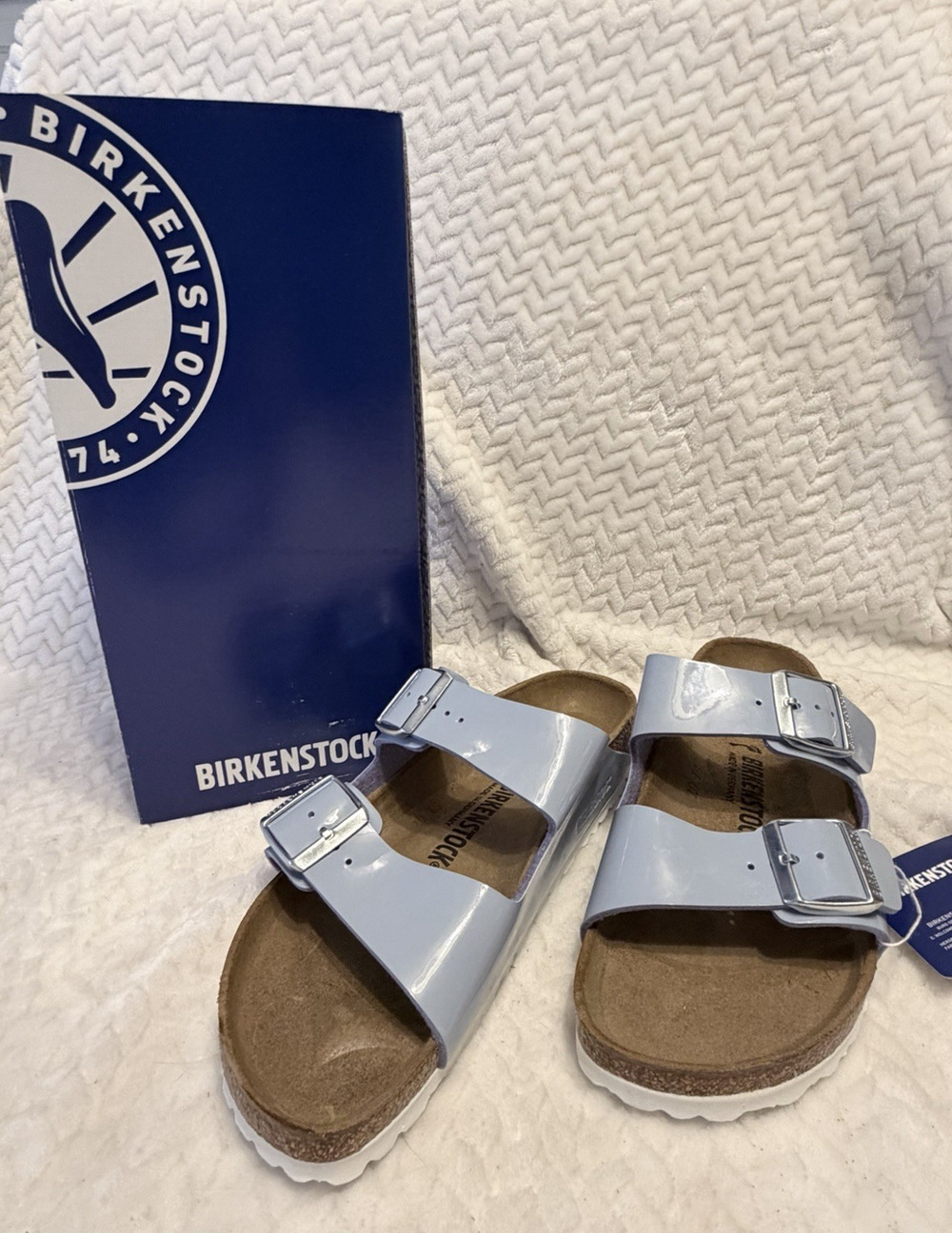 Birkenstock Women's Arizona Buckle Sandal EU 40, W9 M7 Narrow Fit Dove Blue